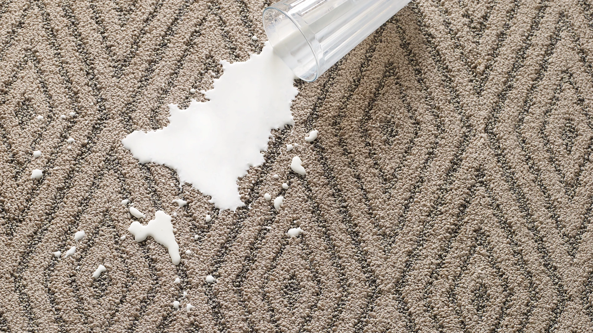 Milk spilled on patterned carpet - Free carpet cleaning services from Triangle Flooring Center in Carrboro, North Carolina
