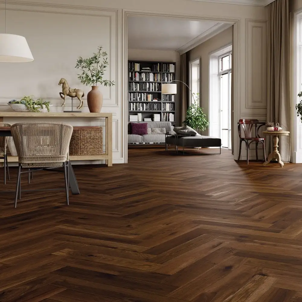 Herringbone hardwood flooring