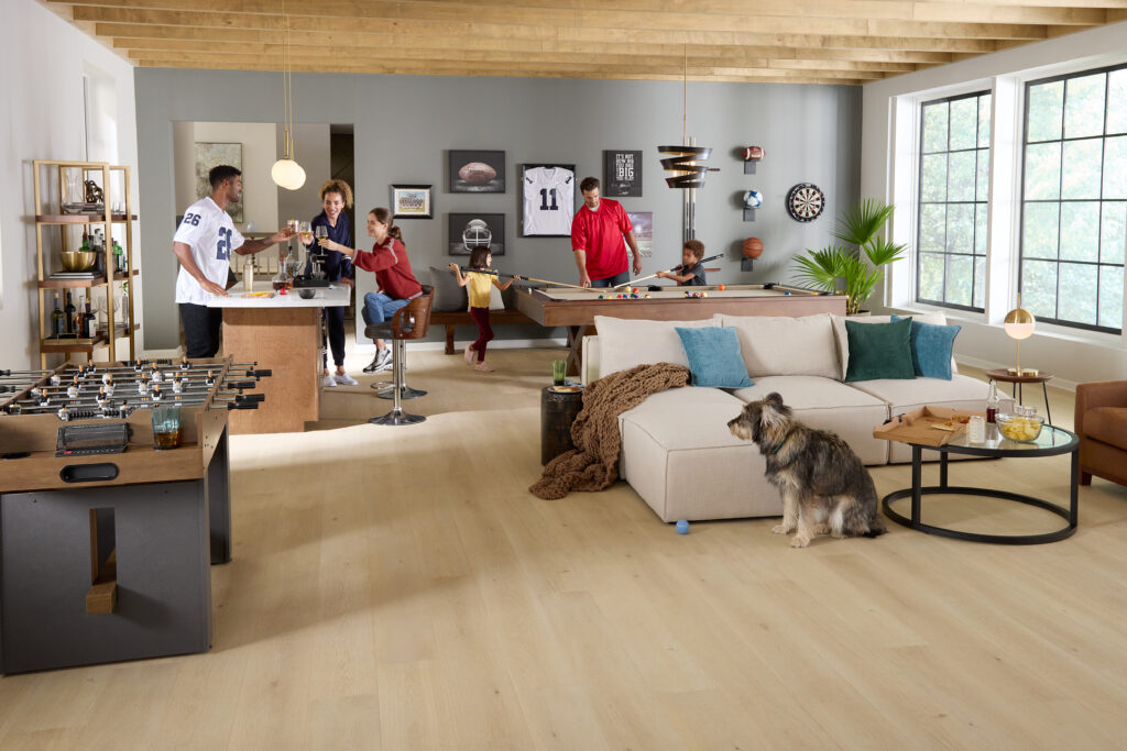 Carrboro family in basement finished with luxury vinyl flooring